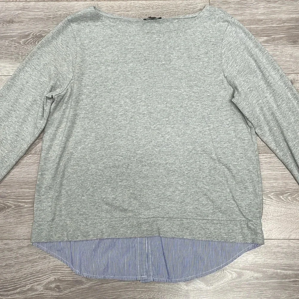 J. Crew Mercantile Boatneck Long Sleeve Gray Tee with Faux Layered Look L